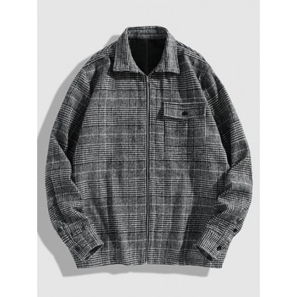 Houndstooth Pattern Casual Zip Jacket Houndstooth Pattern Casual Zip Jacket