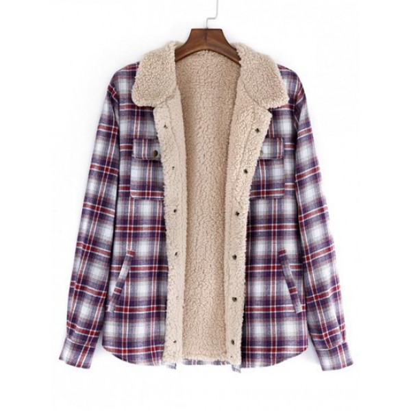 Fuzzy Flannel Plaid Casual Button Fluffy... Fuzzy Flannel Plaid Casual Button Fluffy...