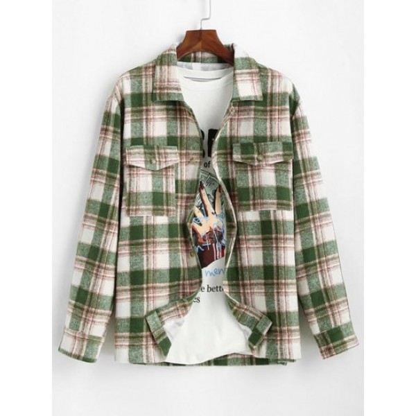Plaid Pocket Button Up Wool Jacket Plaid Pocket Button Up Wool Jacket