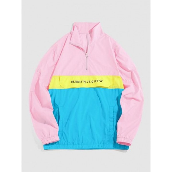 Quarter Zipper Design Colorblock Hooded ... Quarter Zipper Design Colorblock Hooded ...