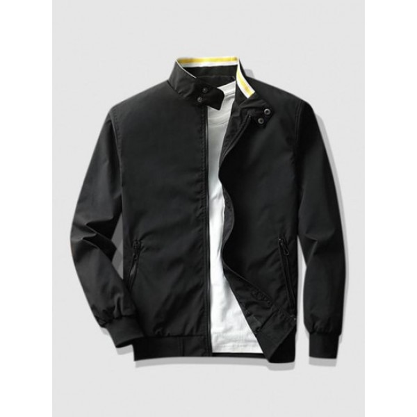 Stand Collar Zip Up Pocket Solid Color J... Stand Collar Zip Up Pocket Solid Color J...