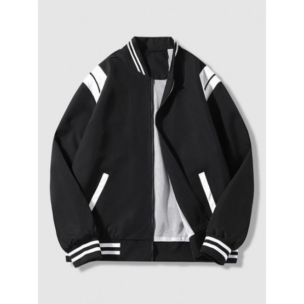 Stripe Trim Two Tone Baseball Varsity Ja... Stripe Trim Two Tone Baseball Varsity Ja...