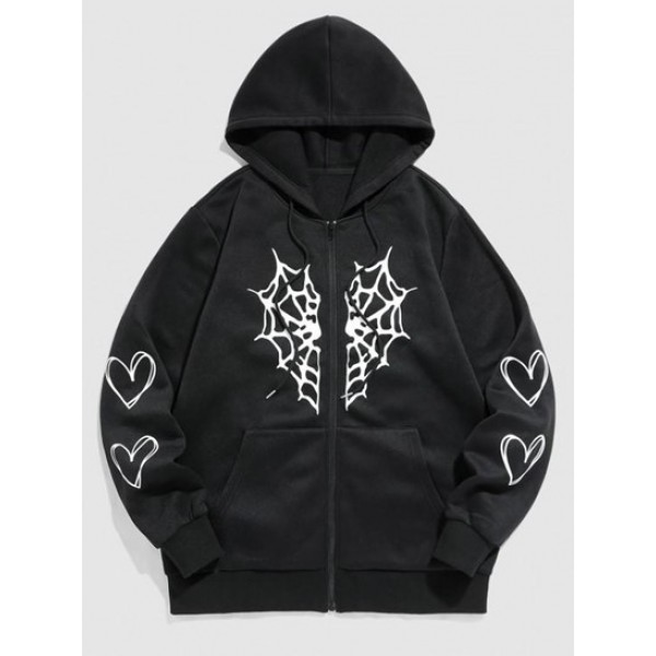 Heart Spider Web Halloween Zip Up Fleece... Heart Spider Web Halloween Zip Up Fleece...