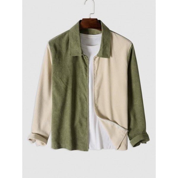 Two Tone Color Zip Up Long Sleeves Shirt Two Tone Color Zip Up Long Sleeves Shirt