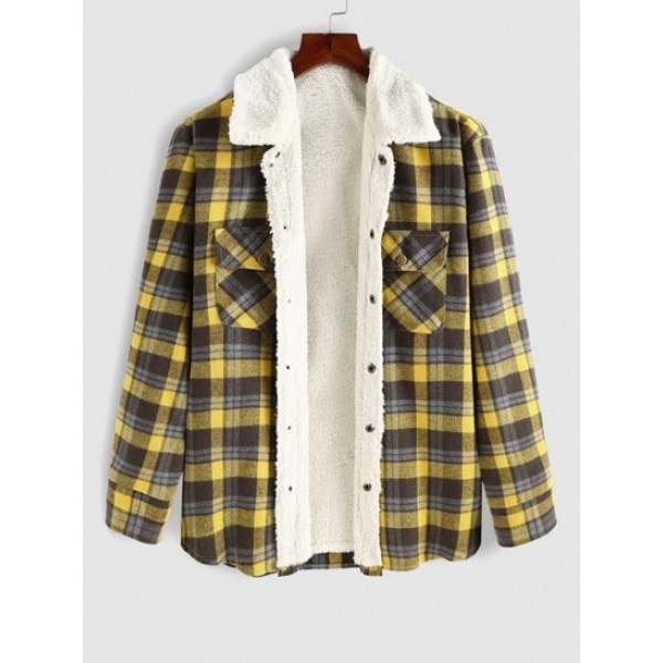 Fluffy Fleece-lined Plaid Pattern Button... Fluffy Fleece-lined Plaid Pattern Button...