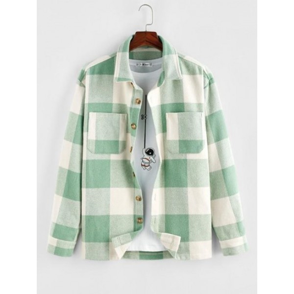 Plaid Pattern Double Pockets Wool Blend ... Plaid Pattern Double Pockets Wool Blend ...