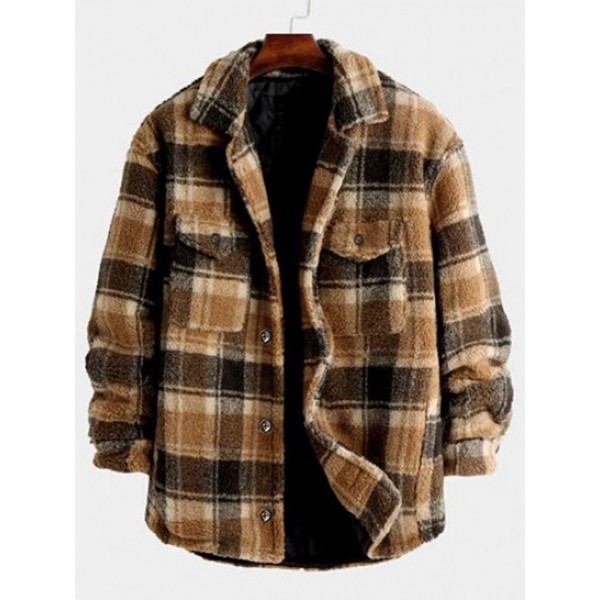 Plaid Pocket Button Up Teddy Fluffy Flee... Plaid Pocket Button Up Teddy Fluffy Flee...
