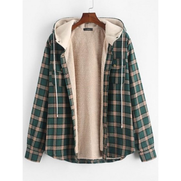 Fuzzy Flannel Plaid Chest Pocket Fleece ... Fuzzy Flannel Plaid Chest Pocket Fleece ...