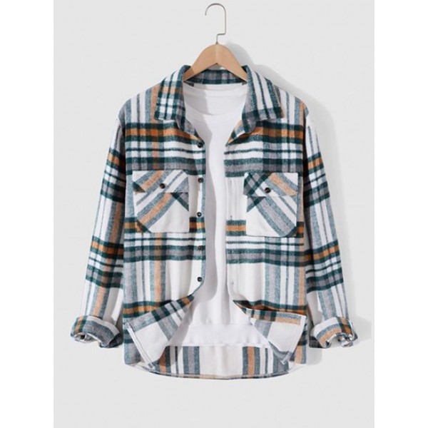 Fuzzy Plaid Pattern Button Fly Shacket Fuzzy Plaid Pattern Button Fly Shacket