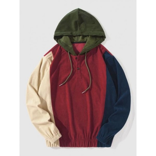 Colorblock Drawstring Ribbed Corduroy Ho... Colorblock Drawstring Ribbed Corduroy Ho...