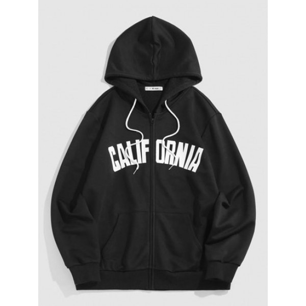 Streetwear CALIFORNIA Print Zip Up Vinta... Streetwear CALIFORNIA Print Zip Up Vinta...