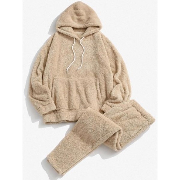 Solid Front Pocket Fluffy Fleece Hoodie ... Solid Front Pocket Fluffy Fleece Hoodie ...
