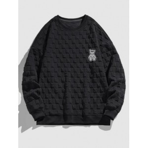 3D Check Printed Bear Patch Design Sweatshirt