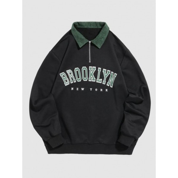 BROOKLYN NEW YORK Half Zip Corduroy Swea... BROOKLYN NEW YORK Half Zip Corduroy Swea...