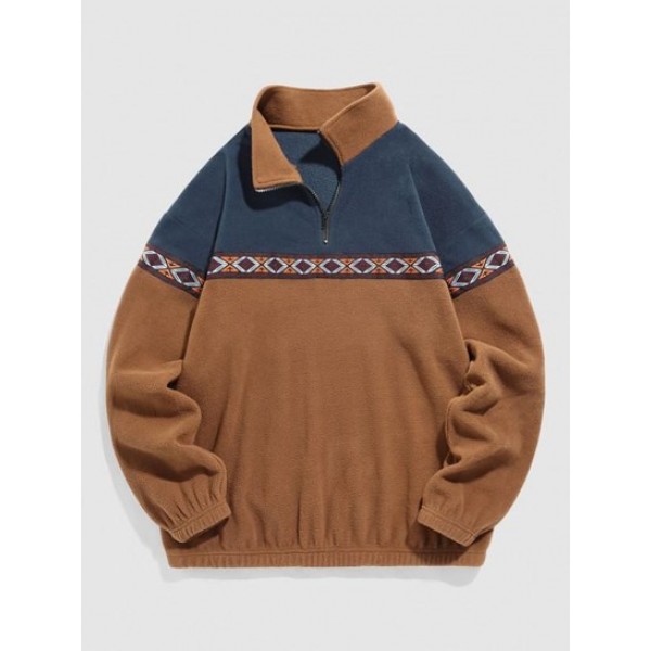 Colorblock Geometric Embroidery Fluffy P... Colorblock Geometric Embroidery Fluffy P...