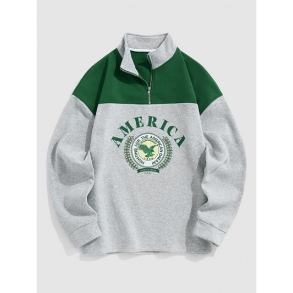 Quarter Zip AMERICA Colorblock Fleece Li... Quarter Zip AMERICA Colorblock Fleece Li...
