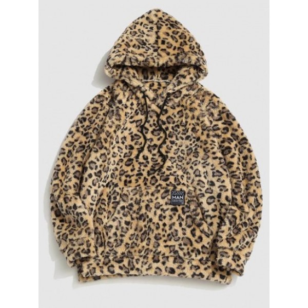 Leopard Pattern Applique Fleece Fluffy H... Leopard Pattern Applique Fleece Fluffy H...