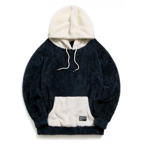 Colorblock Kangaroo Pocket Fluffy Hoodie Colorblock Kangaroo Pocket Fluffy Hoodie