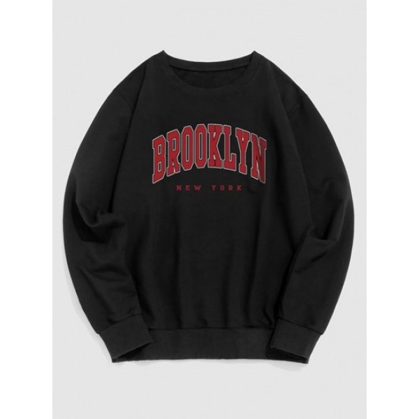 BROOKLYN Letter Print Crew Neck Vintage ... BROOKLYN Letter Print Crew Neck Vintage ...