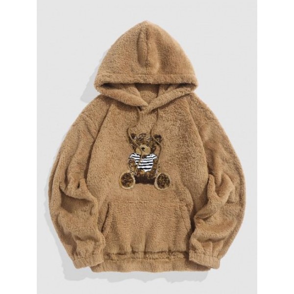 Bear Pattern Pullover Fluffy Teddy Hoodi... Bear Pattern Pullover Fluffy Teddy Hoodi...