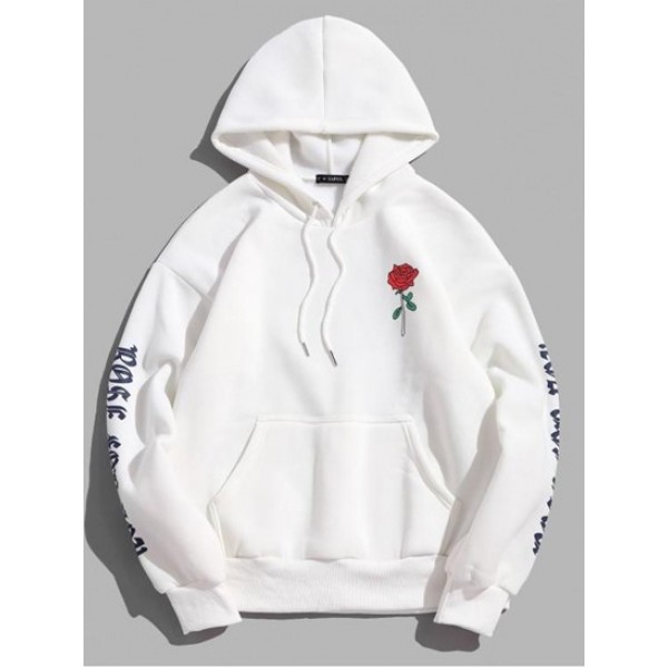 Rose Letter Fleece Kangaroo Pocket Pullo... Rose Letter Fleece Kangaroo Pocket Pullo...