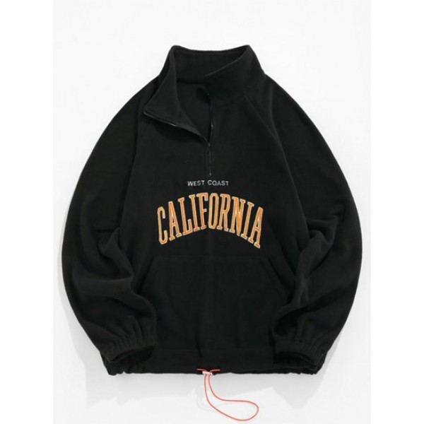 Letters Embroidered Quarter Zip Fluffy F... Letters Embroidered Quarter Zip Fluffy F...
