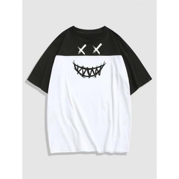 Cartoon Face Print Contrast T-shirt Cartoon Face Print Contrast T-shirt
