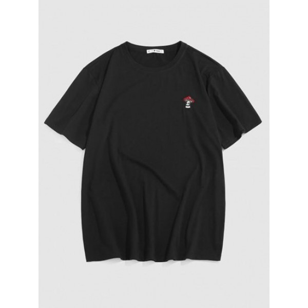 Mushroom Embroidery Basic Short Sleeve T... Mushroom Embroidery Basic Short Sleeve T...
