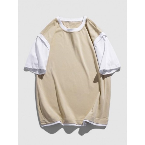 Faux Twinset Color Spliced Streetwear T-... Faux Twinset Color Spliced Streetwear T-...