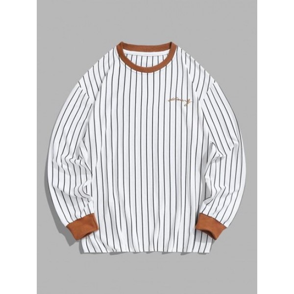 Letter Embroider Contrast Color Striped ... Letter Embroider Contrast Color Striped ...