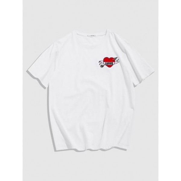 Heart Arrow Letter Embroidered Basic T-s... Heart Arrow Letter Embroidered Basic T-s...
