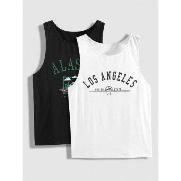 2Pcs Letter Graphic Pattern Tank Top 2Pcs Letter Graphic Pattern Tank Top