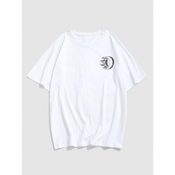 Celestial Sun Moon Print Short Sleeve T-... Celestial Sun Moon Print Short Sleeve T-...
