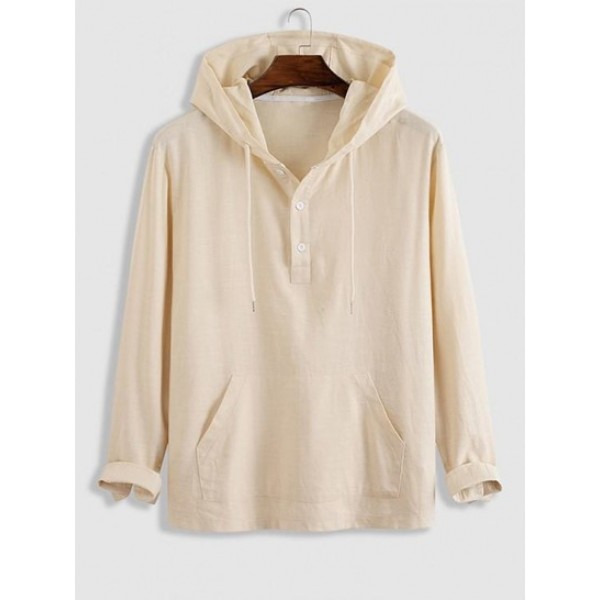 Hooded Half Button Kangaroo Pocket Flax ... Hooded Half Button Kangaroo Pocket Flax ...