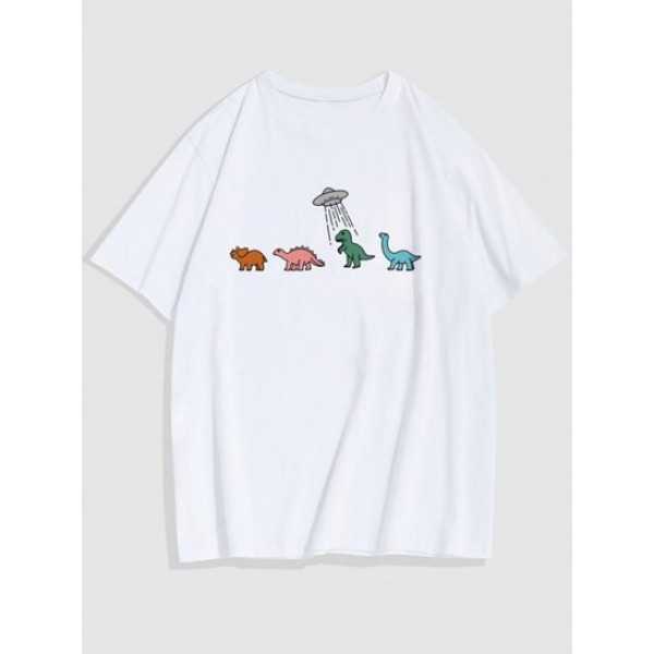 Funny Small Dinosaur Printed Crew Neck T... Funny Small Dinosaur Printed Crew Neck T...
