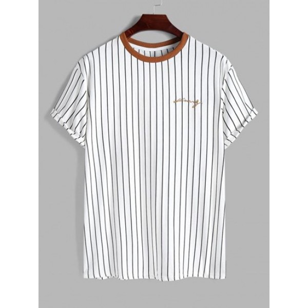 Embroidery Letter Striped Print T Shirt Embroidery Letter Striped Print T Shirt