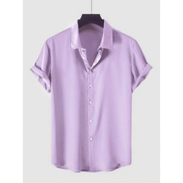 Solid Color Short Sleeves Button Up Part... Solid Color Short Sleeves Button Up Part...