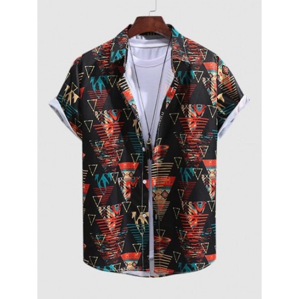 Triangle Print Short Sleeve Button Casua... Triangle Print Short Sleeve Button Casua...