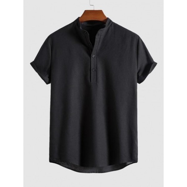 Half Button Solid Color Short Sleeve Shi... Half Button Solid Color Short Sleeve Shi...