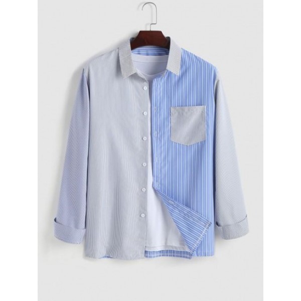 Striped Mixed Front Pocket Shirt Striped Mixed Front Pocket Shirt
