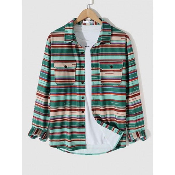Flap Pockets Stripes Cargo Shirt Flap Pockets Stripes Cargo Shirt