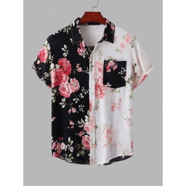 Half And Half Floral Print Short Sleeves... Half And Half Floral Print Short Sleeves...