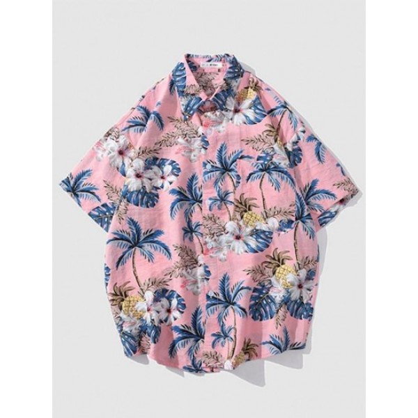 Y2K Aesthetic Hawaiian Leaf Floral Printed Summer Short Sleeves Shirt Y2K Aesthetic Hawaiian Leaf Floral Printed Summer Short Sleeves Shirt