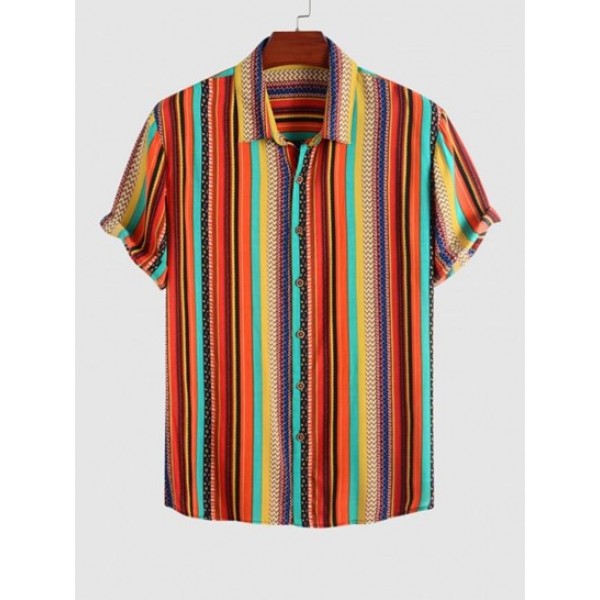 Striped Ethnic Printed Vacation Shirt Striped Ethnic Printed Vacation Shirt