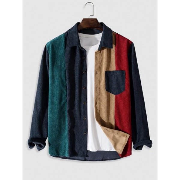 Colorblock Front Pocket Corduroy Long Sl... Colorblock Front Pocket Corduroy Long Sl...
