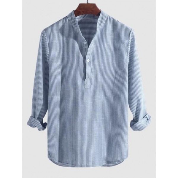 Striped Print Half Button Kurta Long Sle... Striped Print Half Button Kurta Long Sle...