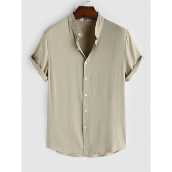 Solid Color Short Sleeves Stand Collar S... Solid Color Short Sleeves Stand Collar S...
