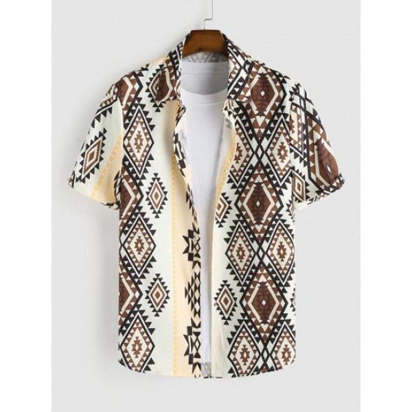 Ethnic Aztec Print Button Up Shirt Ethnic Aztec Print Button Up Shirt