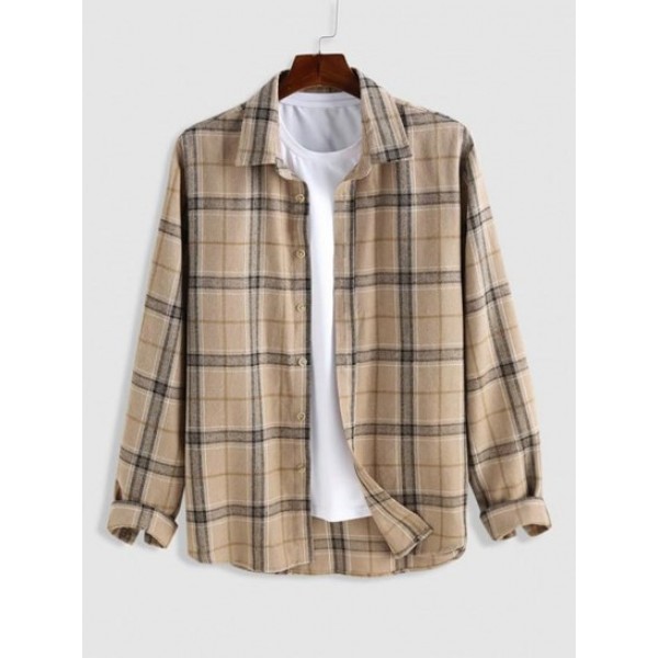 Plaid Pattern Button Front Long Sleeves ... Plaid Pattern Button Front Long Sleeves ...
