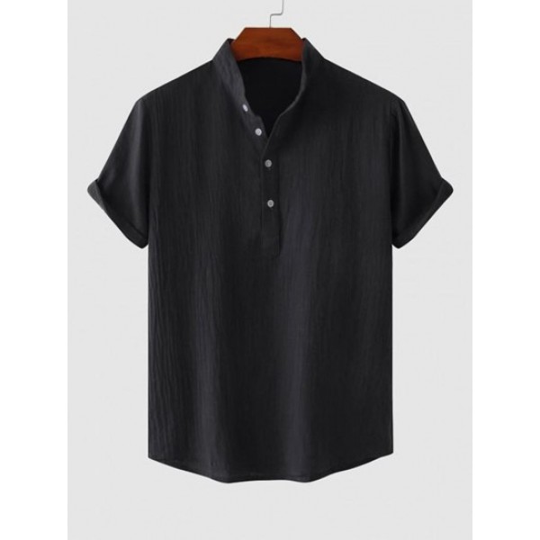 Half Button Solid Color Short Sleeves Be... Half Button Solid Color Short Sleeves Be...